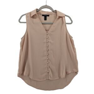 Forever 21 Button Front Blouse Small Peach Sleeveless Collared Hi Low VNeck Work